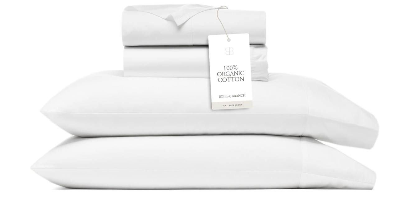 BOLL & BRANCH Signature Hemmed Sheet Set - King, White - Luxury 100% Organic Cotton - Includes 1 Flat, 1 Fitted, 2 Pillowcases - Buttery Soft
