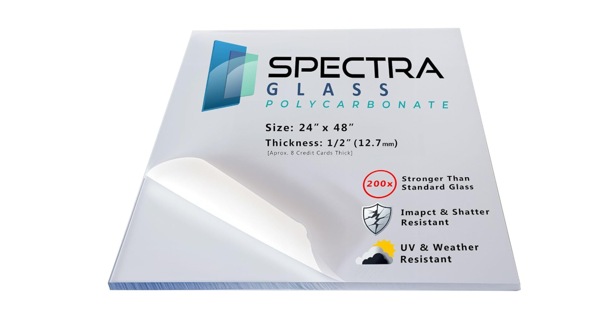 Spectra Glass Clear Polycarbonate Plastic Sheet. Stronger Than Plexiglass Sheets. UV, Impact, Weather Resistant. Sizes Nominal Cut Within +-1/8". Made... 