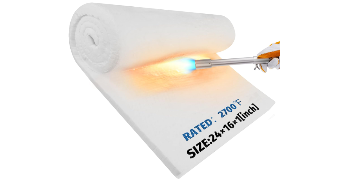 Nelyrho 24"x16"x1" Ceramic Fiber Insulation Blanket, Fireproof & Heat Resistant Up to 2700°F, Ideal for Wood Stove Baffle, Fireplaces, Kilns... 