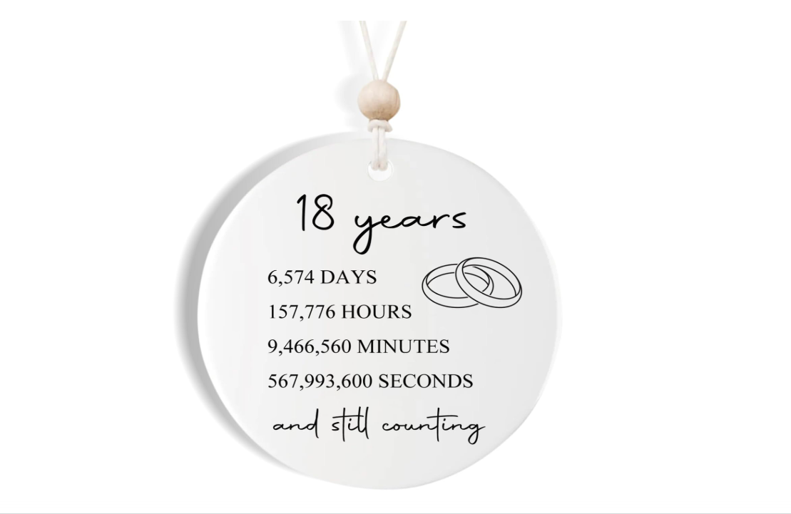 18 Year for Couple, 18th Wedding for Wife or Husband, Porcelain Anniversary Marriage Presents for Her or Him
