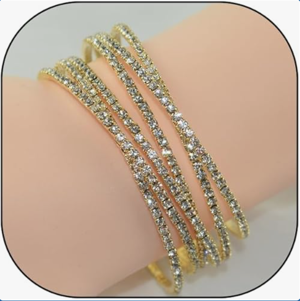 Rrdaily Layered Cubic Zirconia Cuff Bracelet for Women Teen Girls Fashion Charm 14k Gold Silver Bangle Chunky Rhinestone Prom Party Jewelry Gifts
