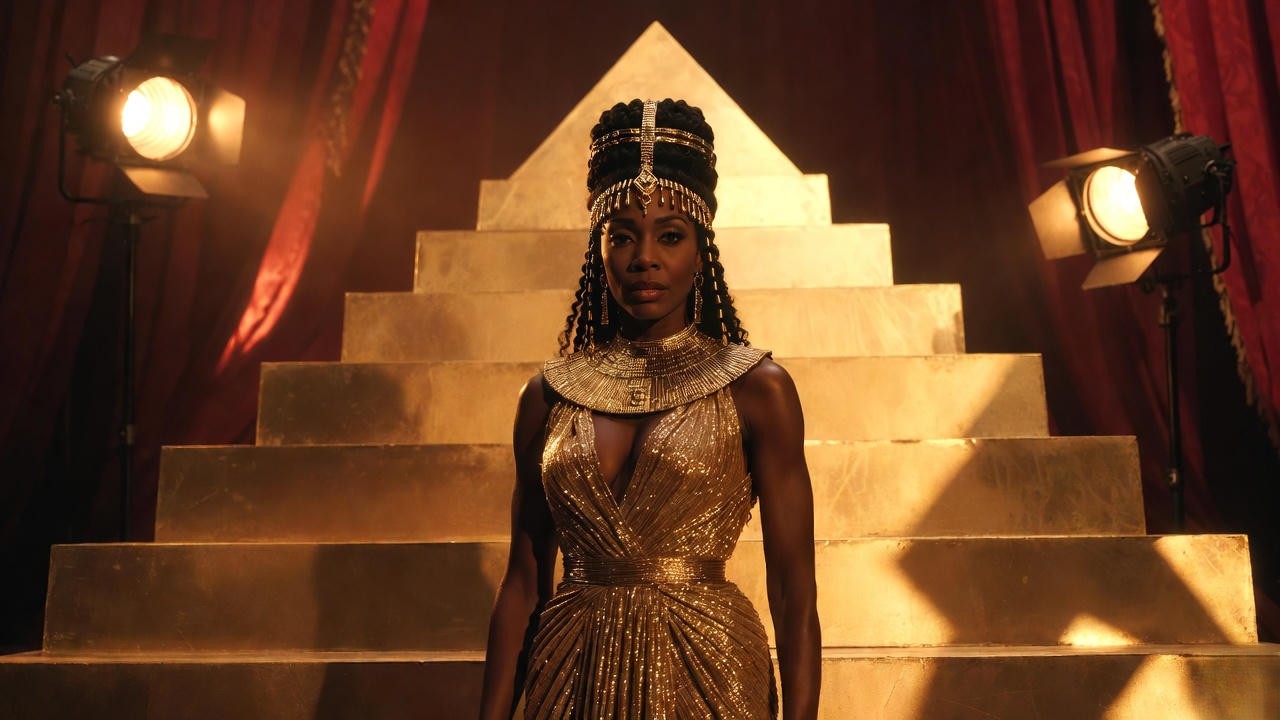 Leontyne Price as Cleopatra descending the golden pyramid in Samuel Barber’s Antony and Cleopatra 1966 premiere