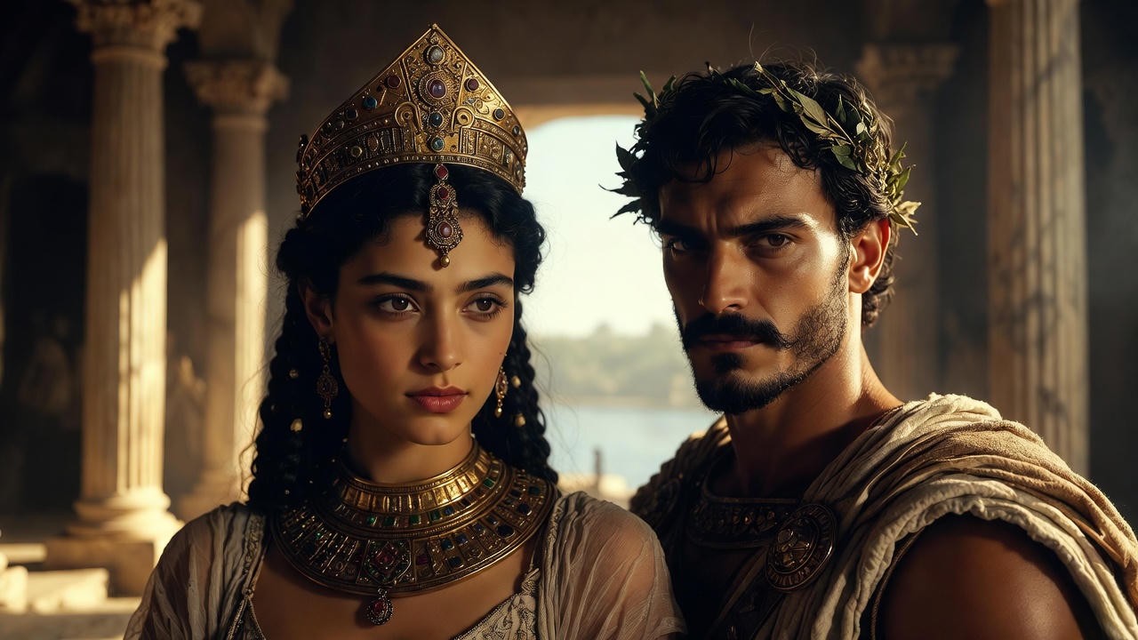 Cleopatra y Marco Antonio en el palacio de Alejandría durante sus años de poder compartido
