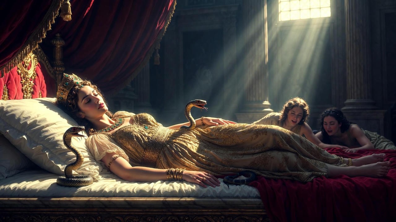 Muerte teatral de Cleopatra con las dos áspides según la versión de Shakespeare, Acto V escena 2