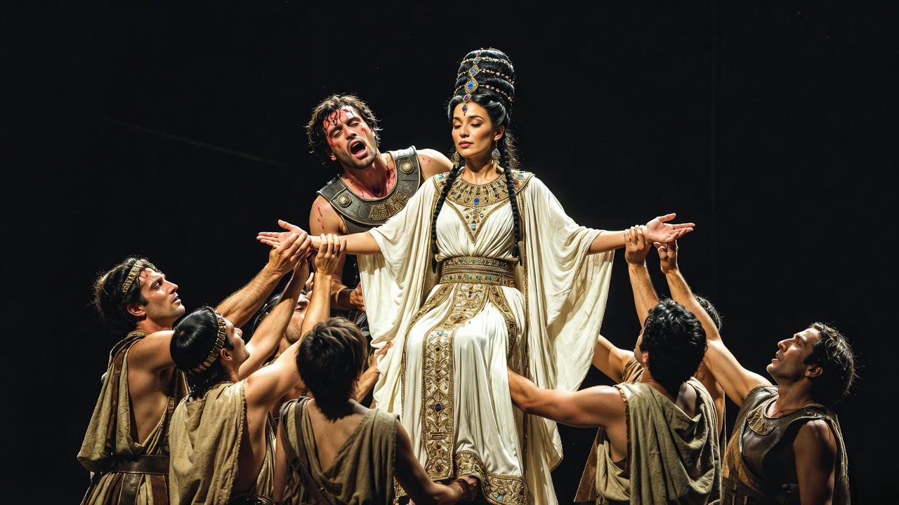 Antonio elevado hasta el monumento de Cleopatra, momento icónico de la tragedia de Shakespeare