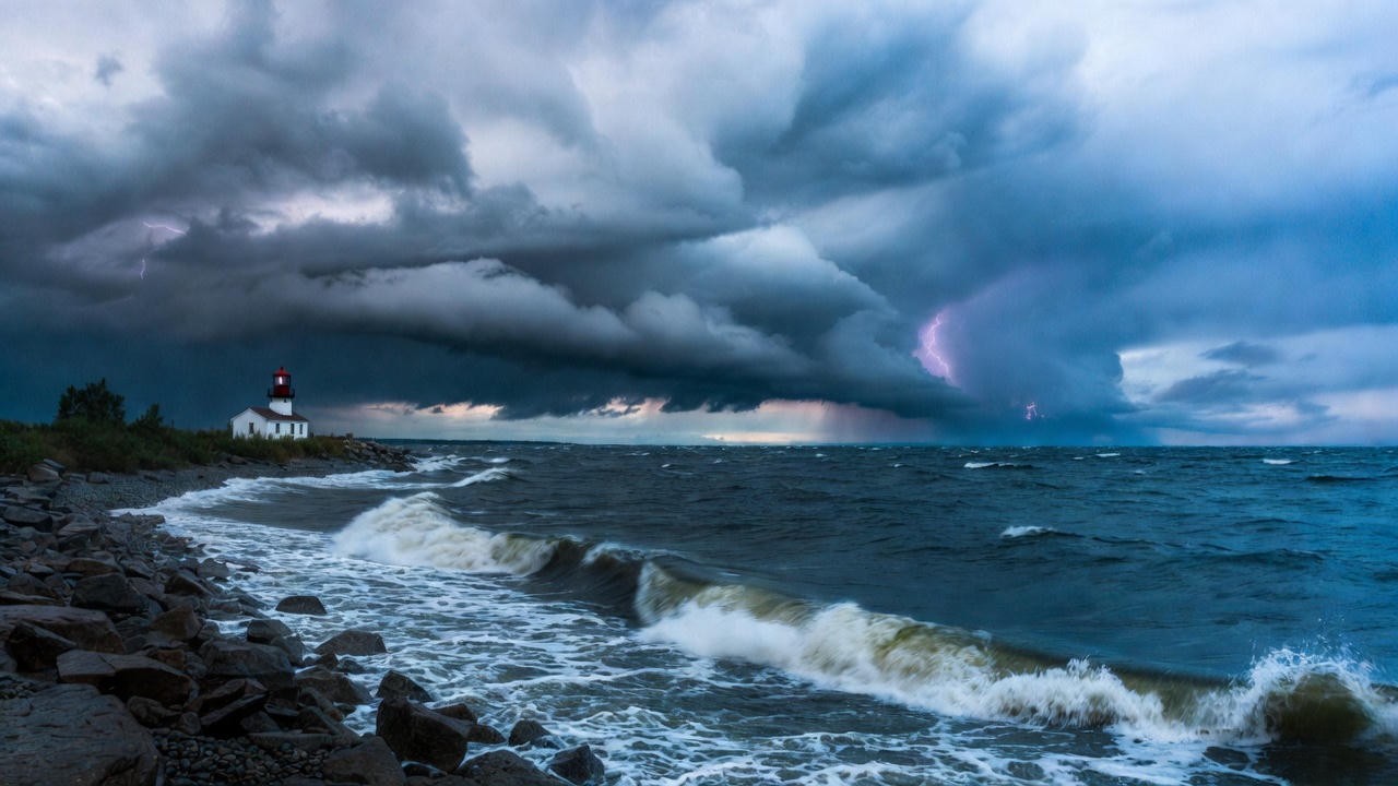 Storm over Lake Ontario evoking Pericles Prince of Tyre shipwreck scene Greece NY