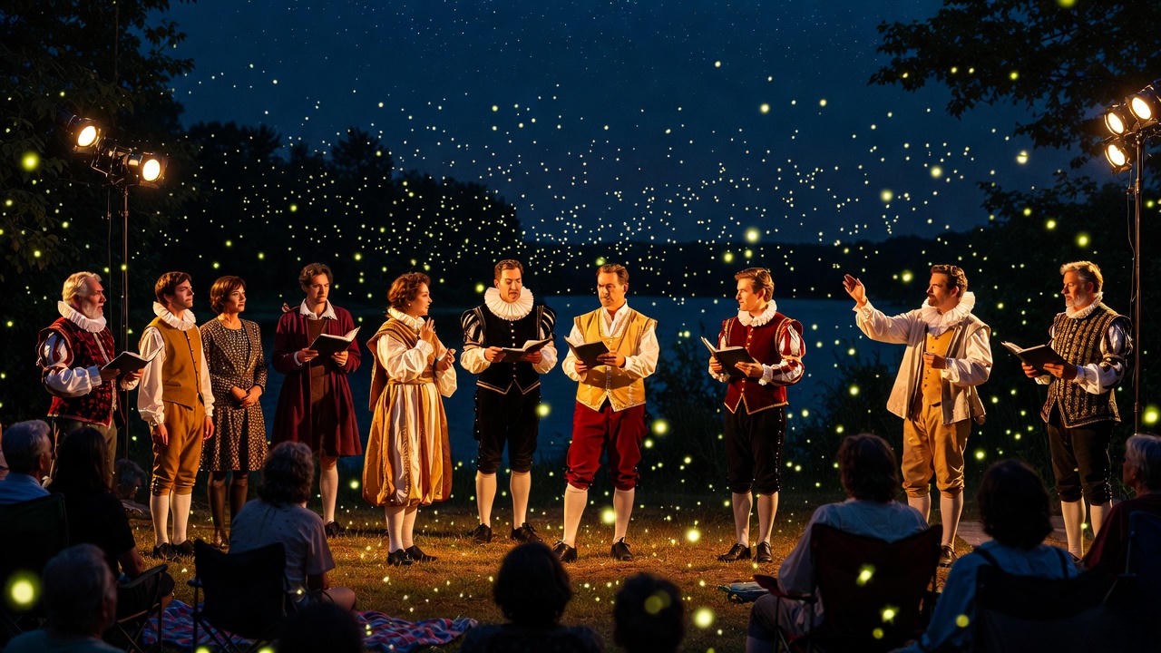 Shakespeare in the Park performance with fireflies at Greece NY band shell