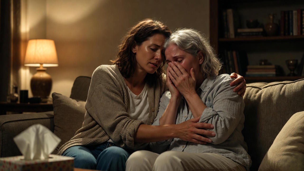 Adult sisters comforting each other – perfect for emotional maid of honor speech sister examples about hardship