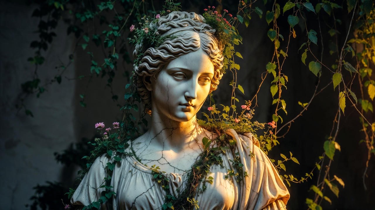 Living flowers growing from stone statue – Hermione’s resurrection in The Winter’s Tale