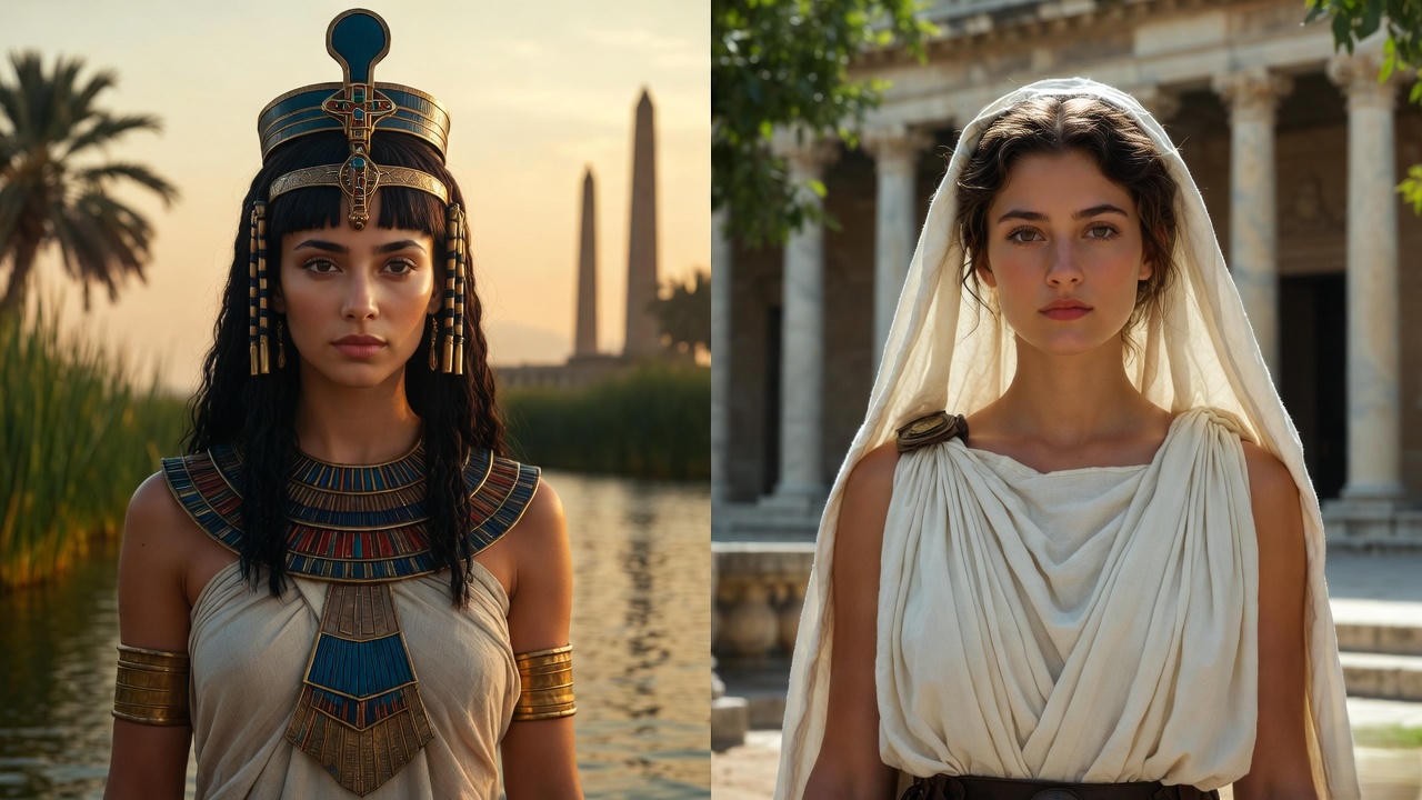 Historical Cleopatra VII and Octavia Minor side by side, showing the real women behind Shakespeare’s Antony and Cleopatra rivalry
