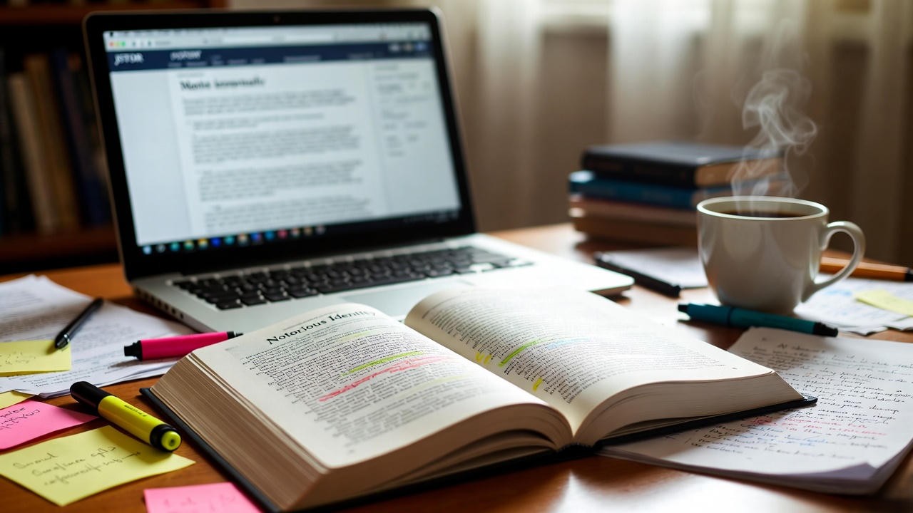 Student desk setup for reading Linda Charnes’ essential Shakespeare criticism