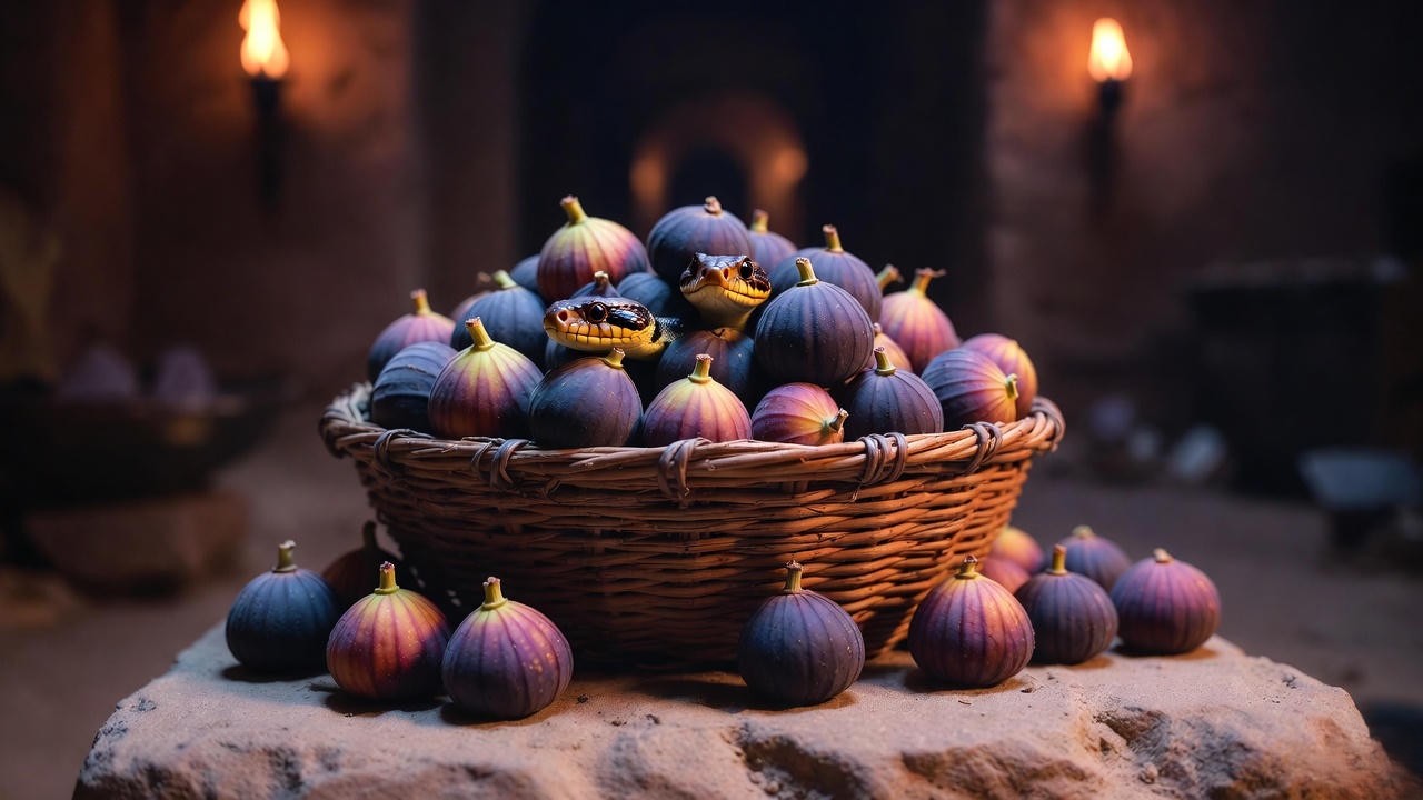 Basket of figs concealing an asp snake in Shakespeare's Antony and Cleopatra death scene