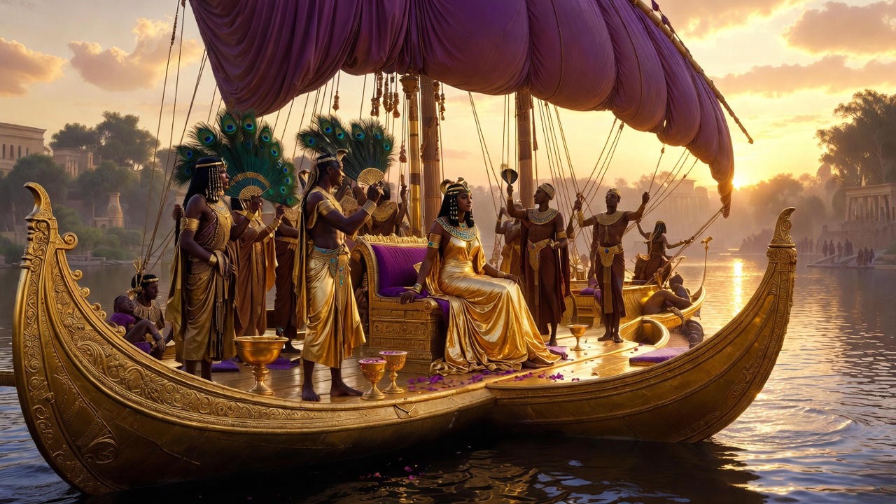 Cleopatra on her golden barge in <wpil-free-highlight id=