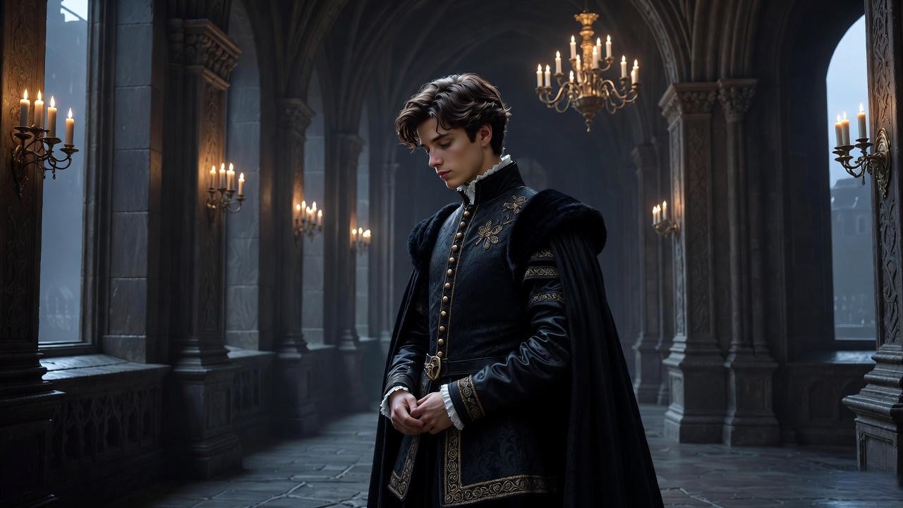 Hamlet in solitary reflection within Elsinore castle, depicting alienation as opposite to social milieu in Shakespeare.