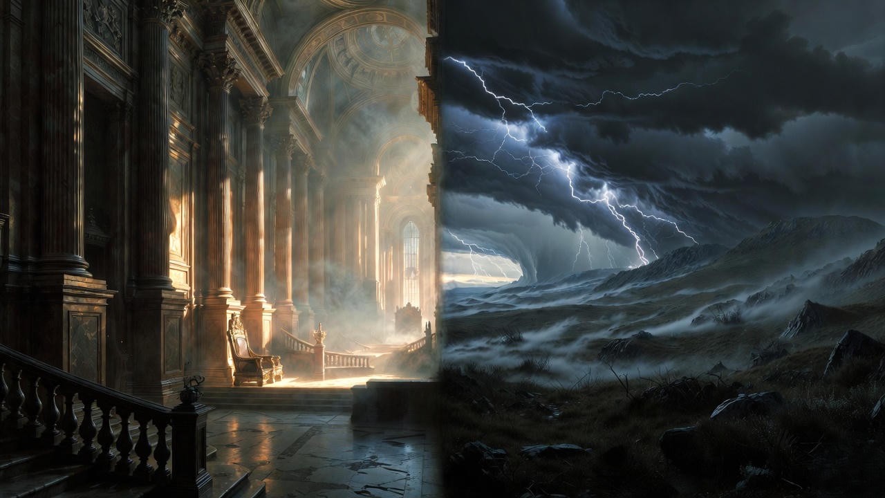 Visual contrast of courtly milieu and wilderness antonym in Shakespeare's plays, symbolizing social structure vs. isolation.