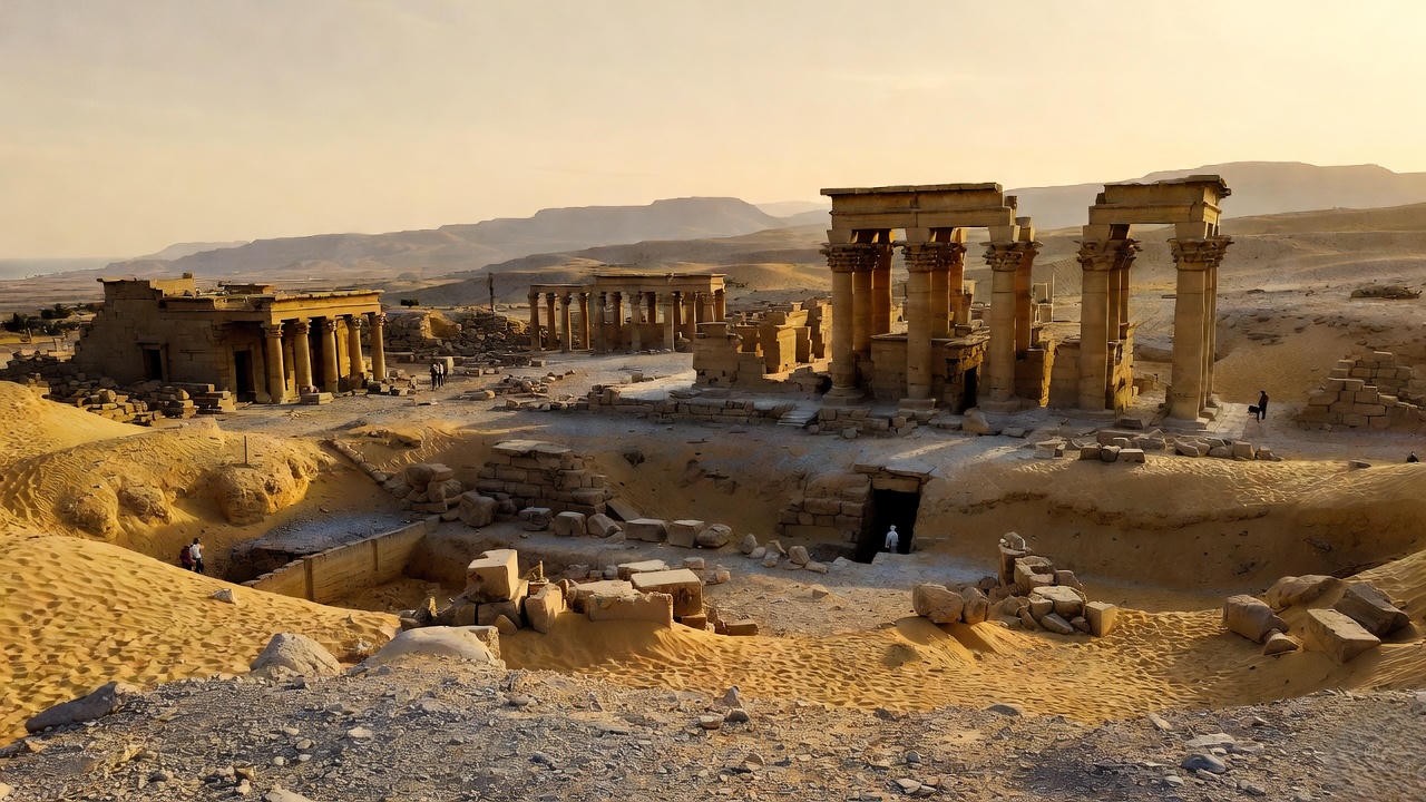 Taposiris Magna excavation site in Egypt, ongoing archaeological search related to Cleopatra's potential tomb as of 2025.