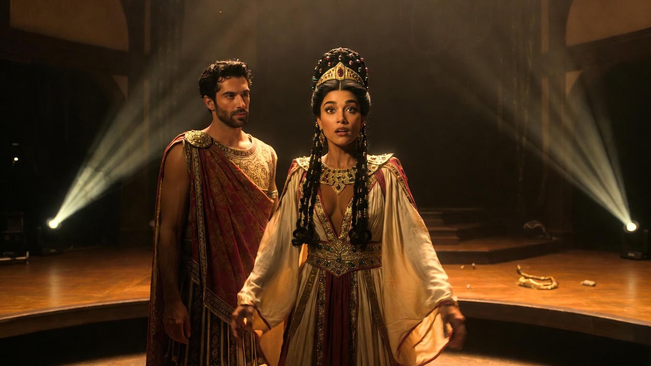 Shakespearean stage production of Antony and Cleopatra with authentic-inspired costumes at RSC or Globe Theatre