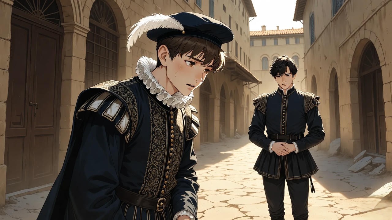 Balthasar delivering the tragic news of Juliet's death to Romeo in Mantua, Romeo and Juliet Act 5 Scene 1 illustration