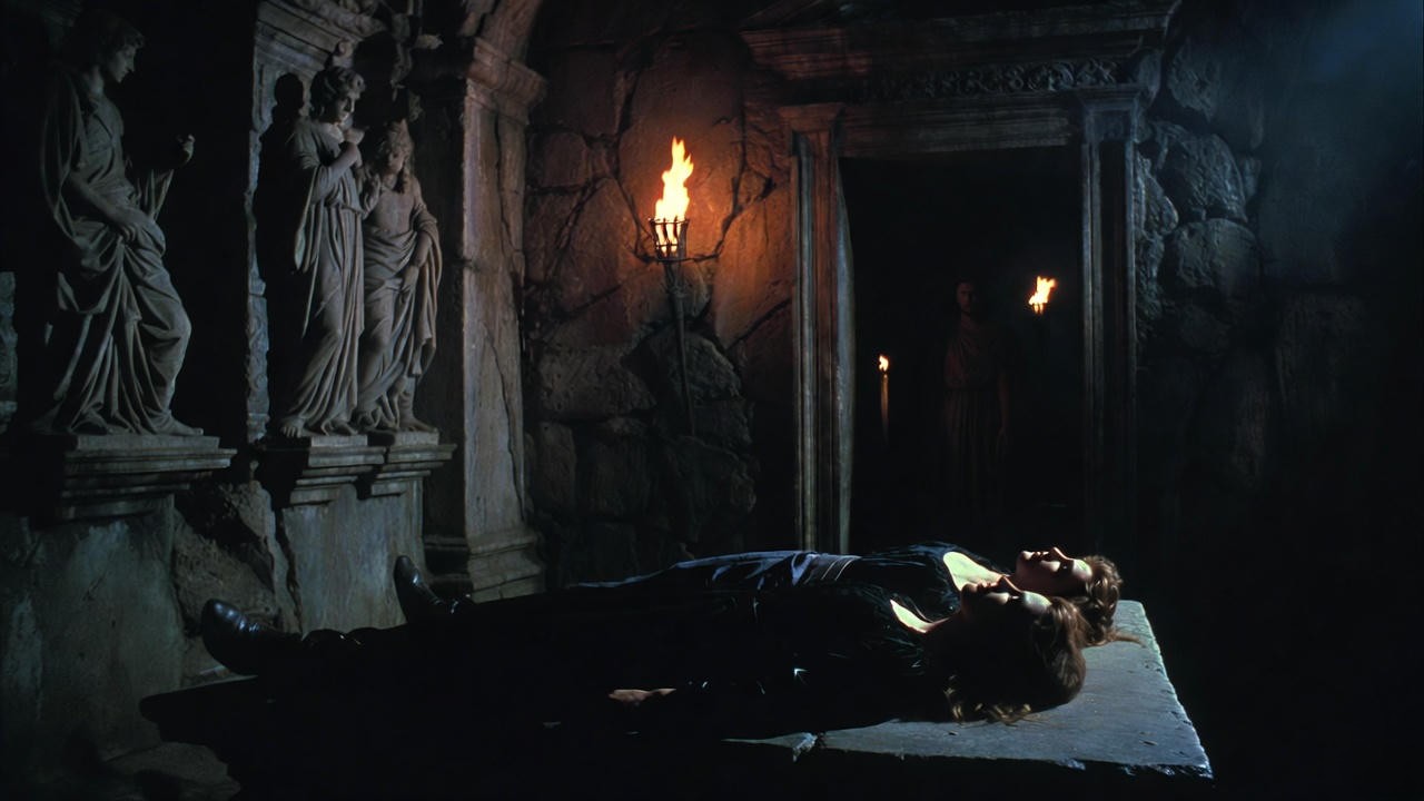 Balthasar as witness to the tragic fate at the Capulet tomb in Romeo and Juliet Shakespeare tragedy illustration