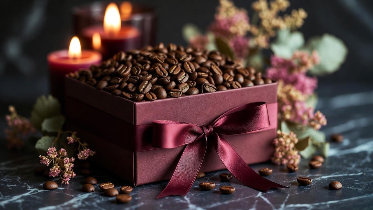 Luxurious gift presentation of Romeo and Juliet Colombian coffee perfect for Shakespeare lovers