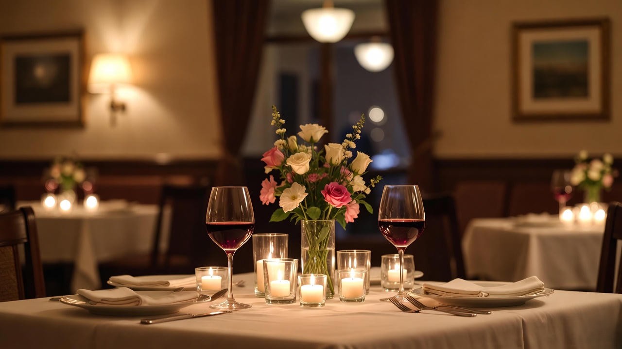 Romantic candlelit table setting at Romeo and Juliet Restaurant Sheridan Drive