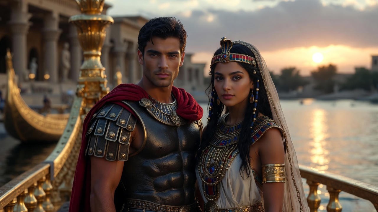 Mark Antony and Cleopatra on the royal barge – historical depiction