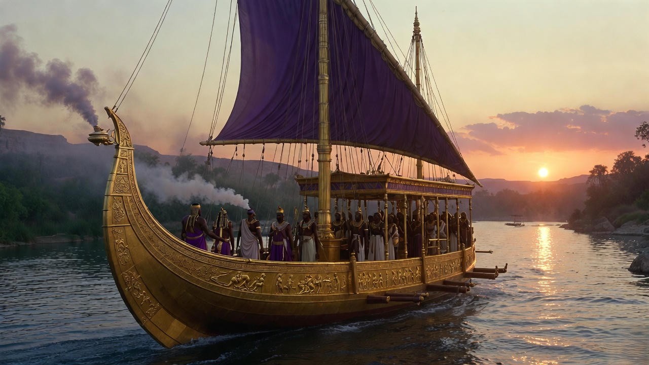 Cleopatra’s famous barge scene from Shakespeare and Plutarch