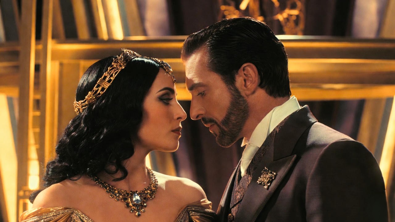 Julia Bullock as Cleopatra and Gerald Finley as Antony in John Adams's Antony and Cleopatra at the Metropolitan Opera 2025 production