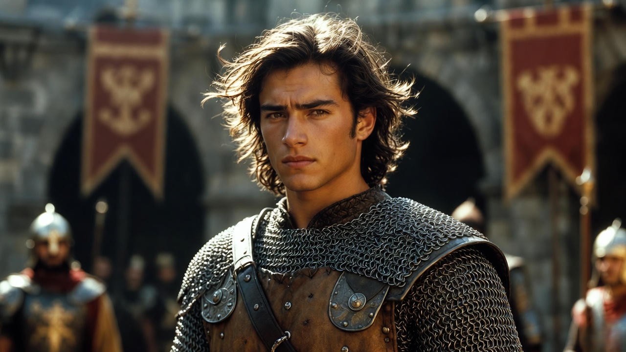 Prince Arn, the son of Prince Valiant, in classic Arthurian attire from Hal Foster's comic strip