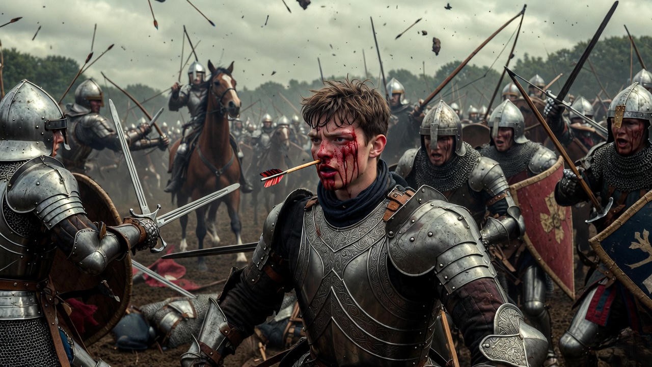 Young Prince Henry wounded by arrow at Battle of Shrewsbury 1403, real historical warrior prince.
