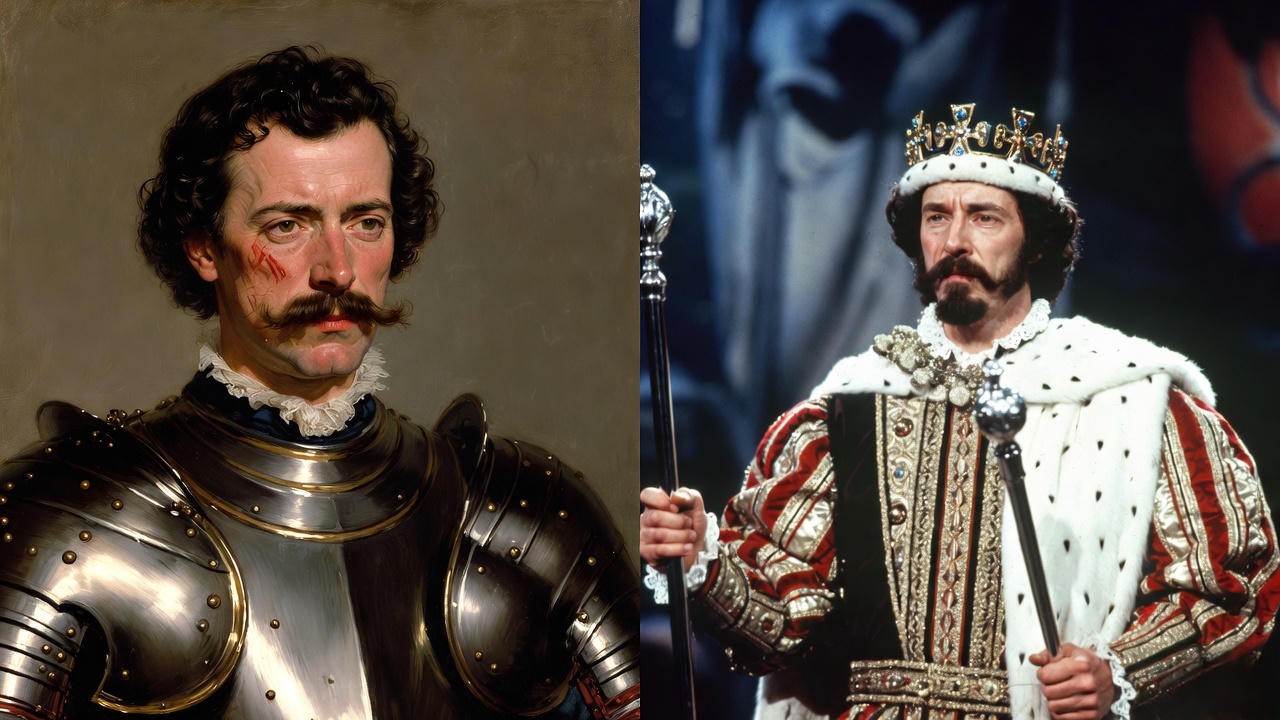 Contrast between historical King Henry V and Shakespeare's theatrical portrayal.