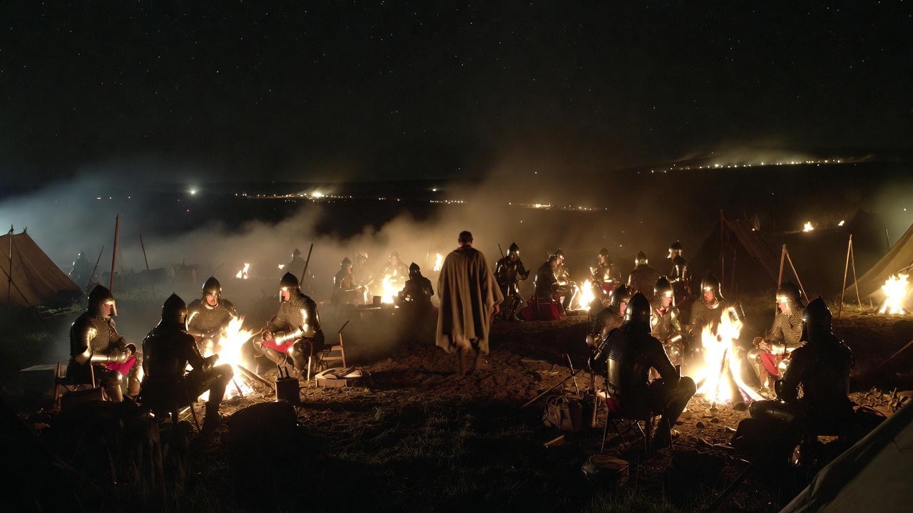 King Henry V disguised among soldiers the night before Agincourt in Henry V storyline