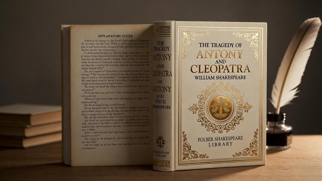 Open Folger Shakespeare Library edition of Antony and Cleopatra showing text and explanatory notes