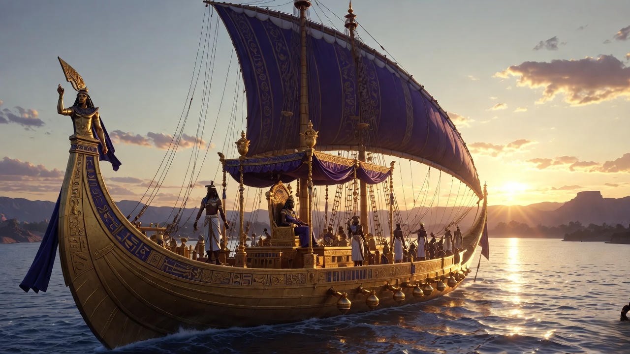 Cleopatra on her golden barge on the Nile from Shakespeare's Antony and Cleopatra