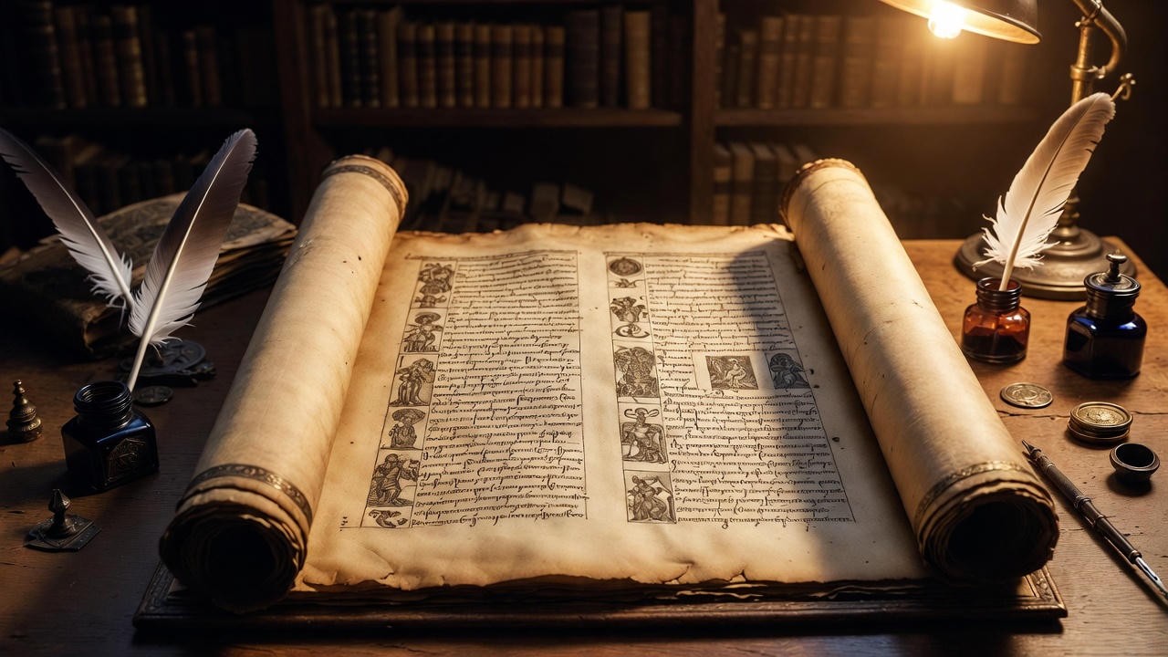 Ancient manuscript of Plutarch's Lives, primary historical source for Shakespeare's Antony and Cleopatra tragedy.