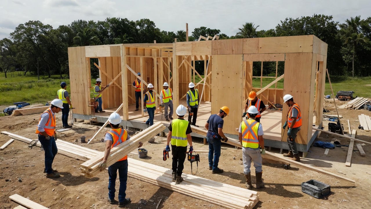 Volunteers building charitable homes for homelessness relief, representing Hamlet Homes Utah community impact