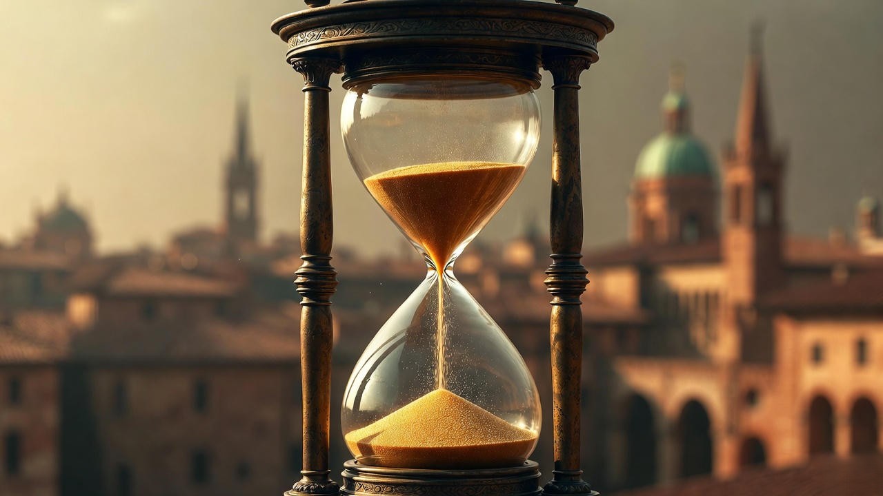 Hourglass symbolizing the compressed 4-5 day Romeo and Juliet timeline in Shakespeare's play