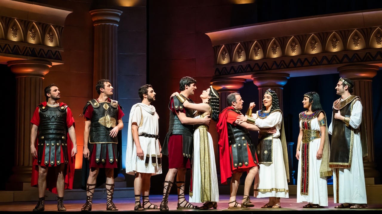 Stage performance of Shakespeare's Antony and Cleopatra with actors in costume