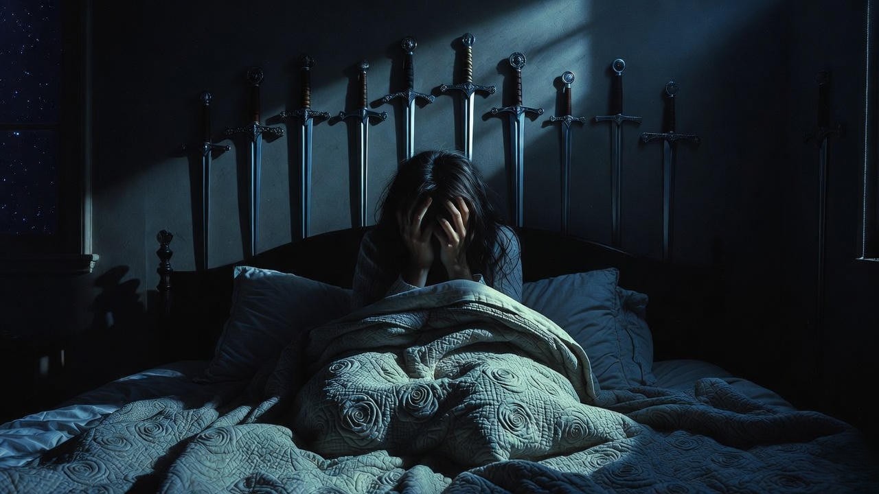 Classic Rider-Waite Nine of Swords tarot card illustration depicting mental anguish and anxiety