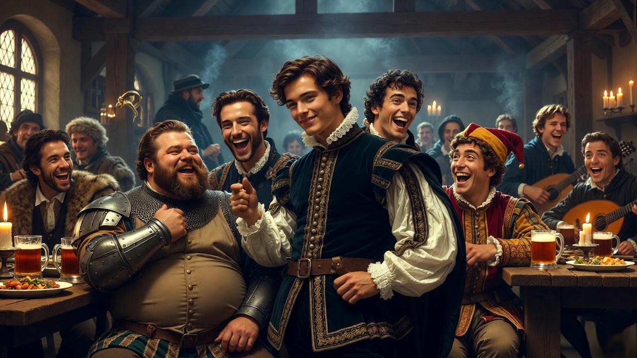 Prince Hal in Eastcheap tavern with Falstaff, illustrating the prodigal youth phase in Shakespeare's Henry IV.