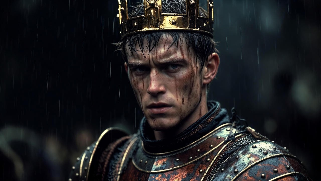 Dramatic portrait of King Henry V as a complex warrior leader in Shakespeare's Henry V