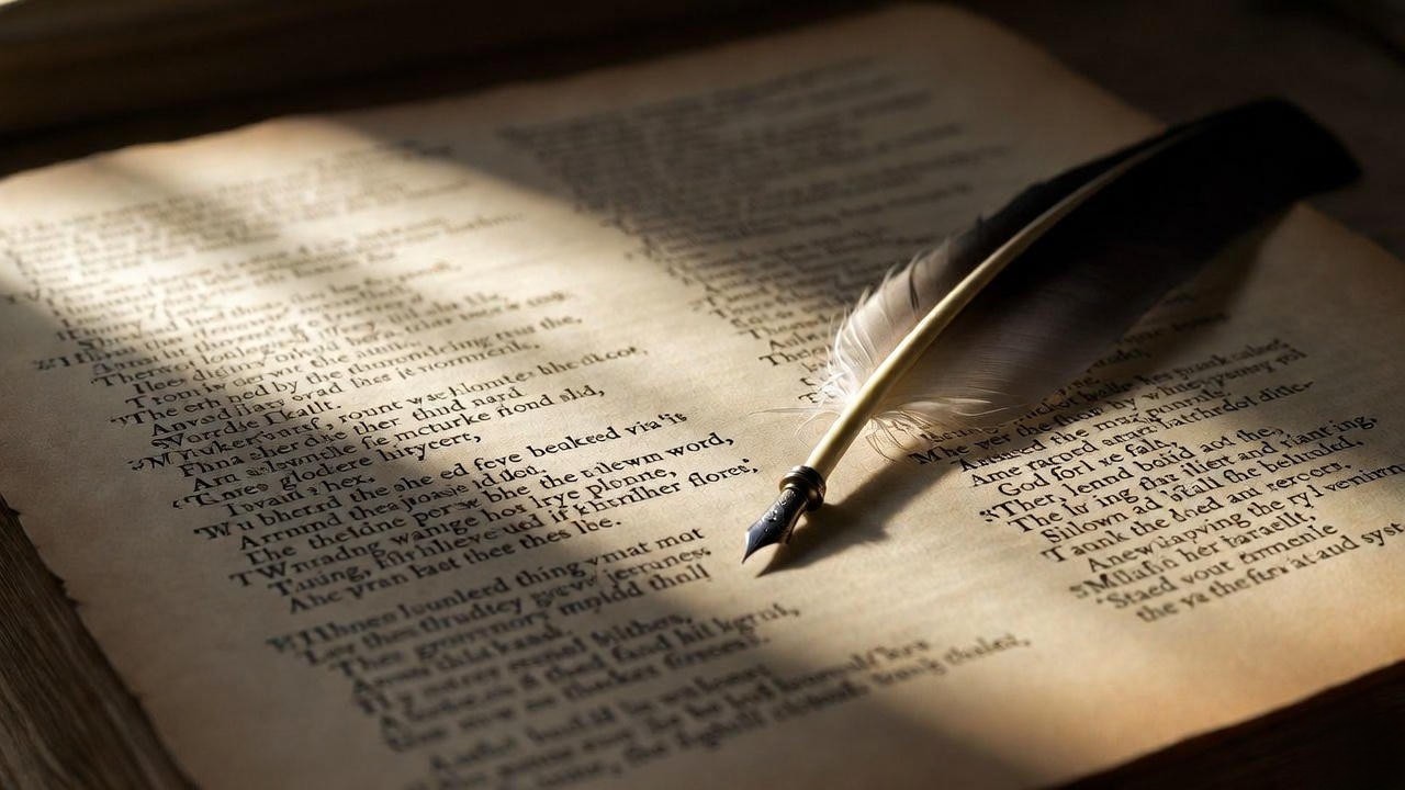 Close-up of Shakespeare play page highlighting complex iambic pentameter and archaic language that slows reading speed