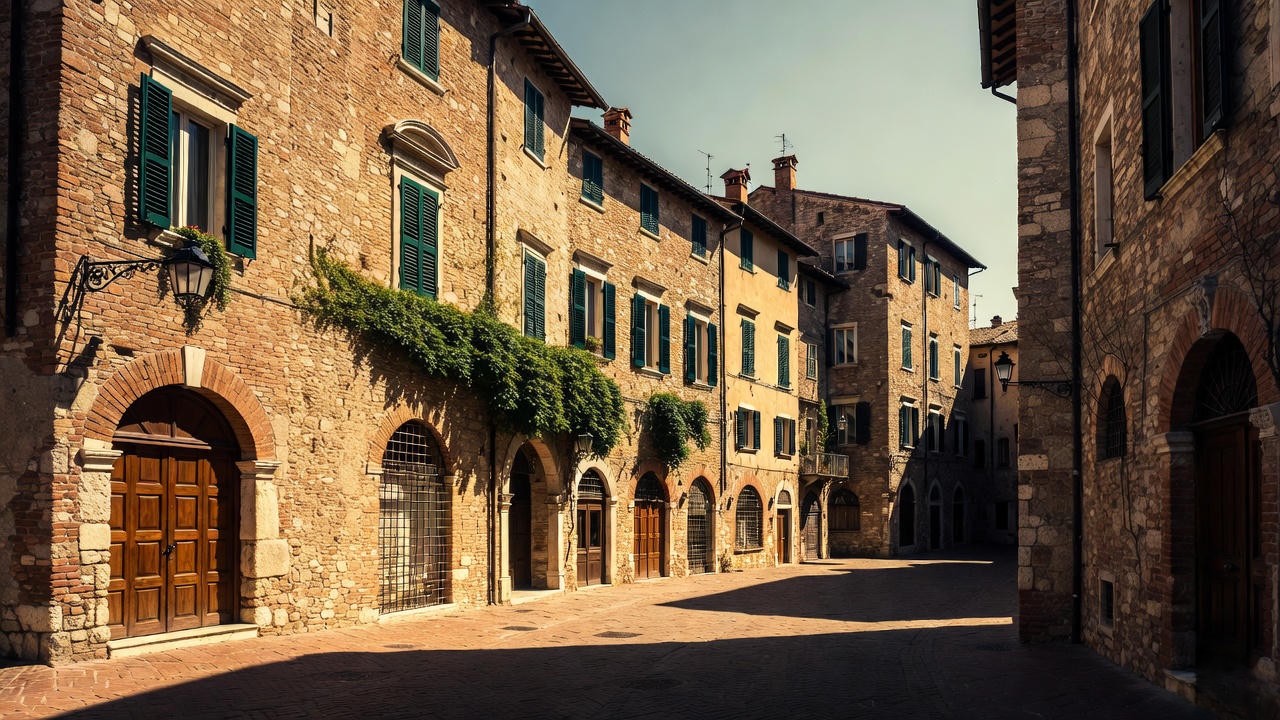 Narrow cobblestone streets in Renaissance Verona Italy, site of public feuds in Romeo and Juliet.