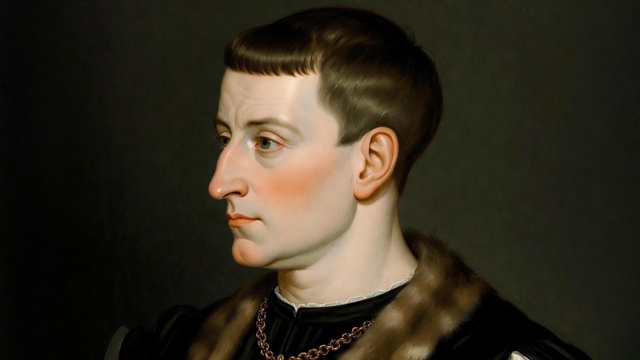 Iconic National Portrait Gallery Henry V portrait in profile, showing the idealized posthumous image of the king