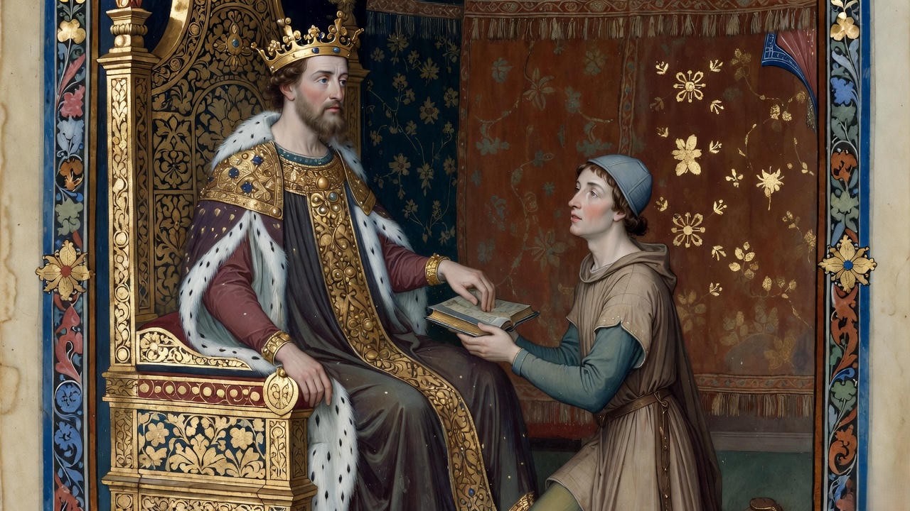 Illuminated manuscript depiction of Henry V from Thomas Hoccleve's Regiment of Princes