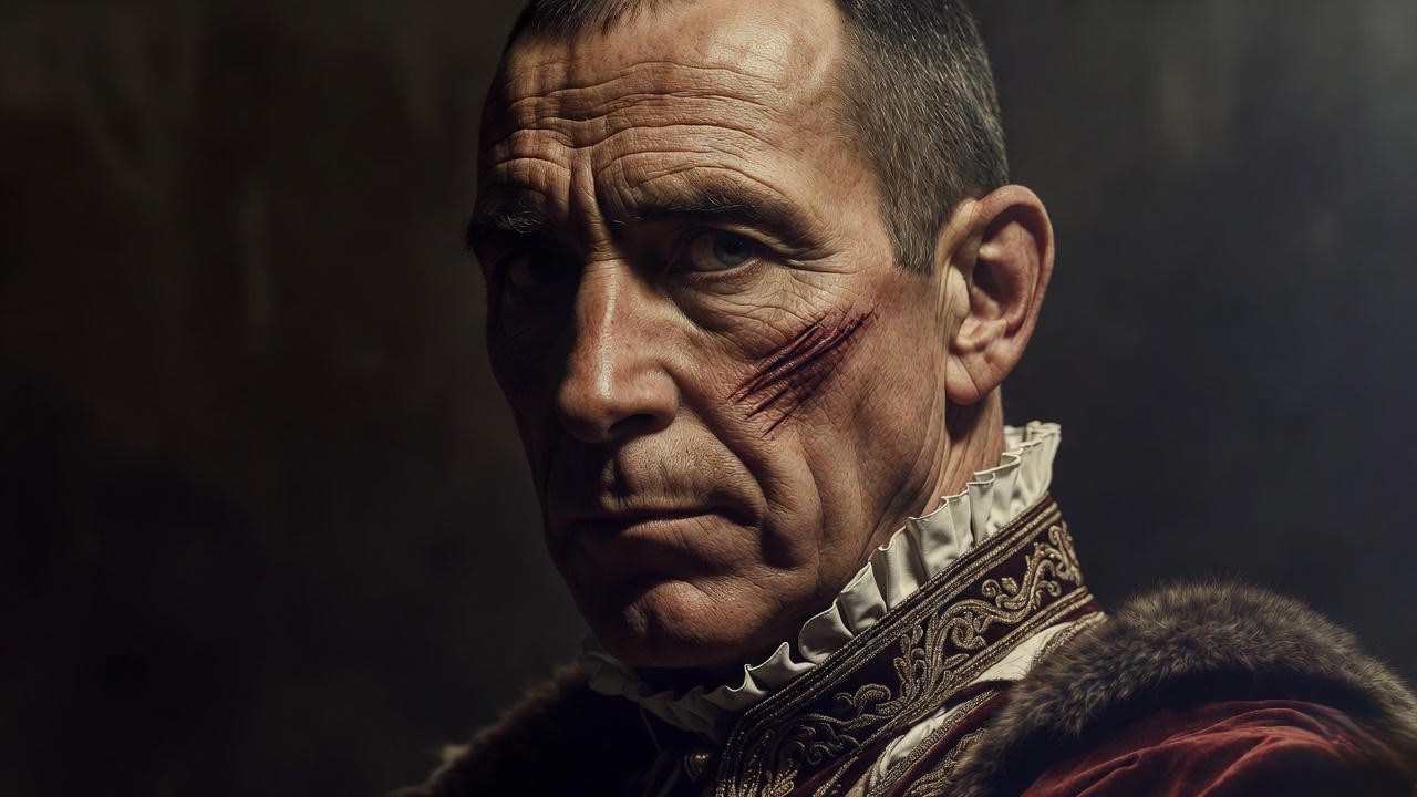 Realistic reconstruction of King Henry V showing facial scar from Battle of Shrewsbury arrow wound