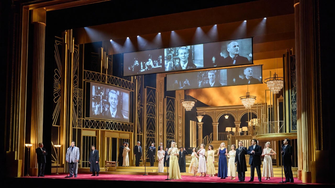 1930s Hollywood-inspired stage design and projections in Metropolitan Opera's Antony and Cleopatra 2025 production.