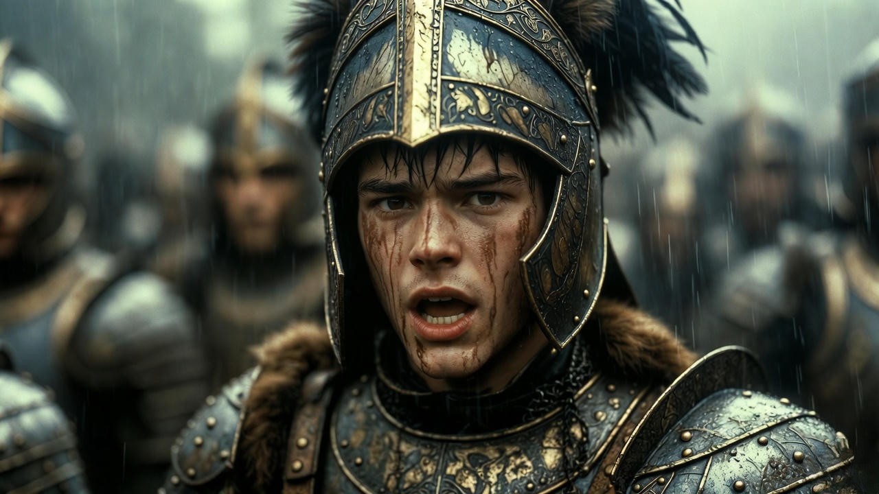 Kenneth Branagh as King Henry V delivering the powerful St. Crispin's Day speech in the 1989 film adaptation