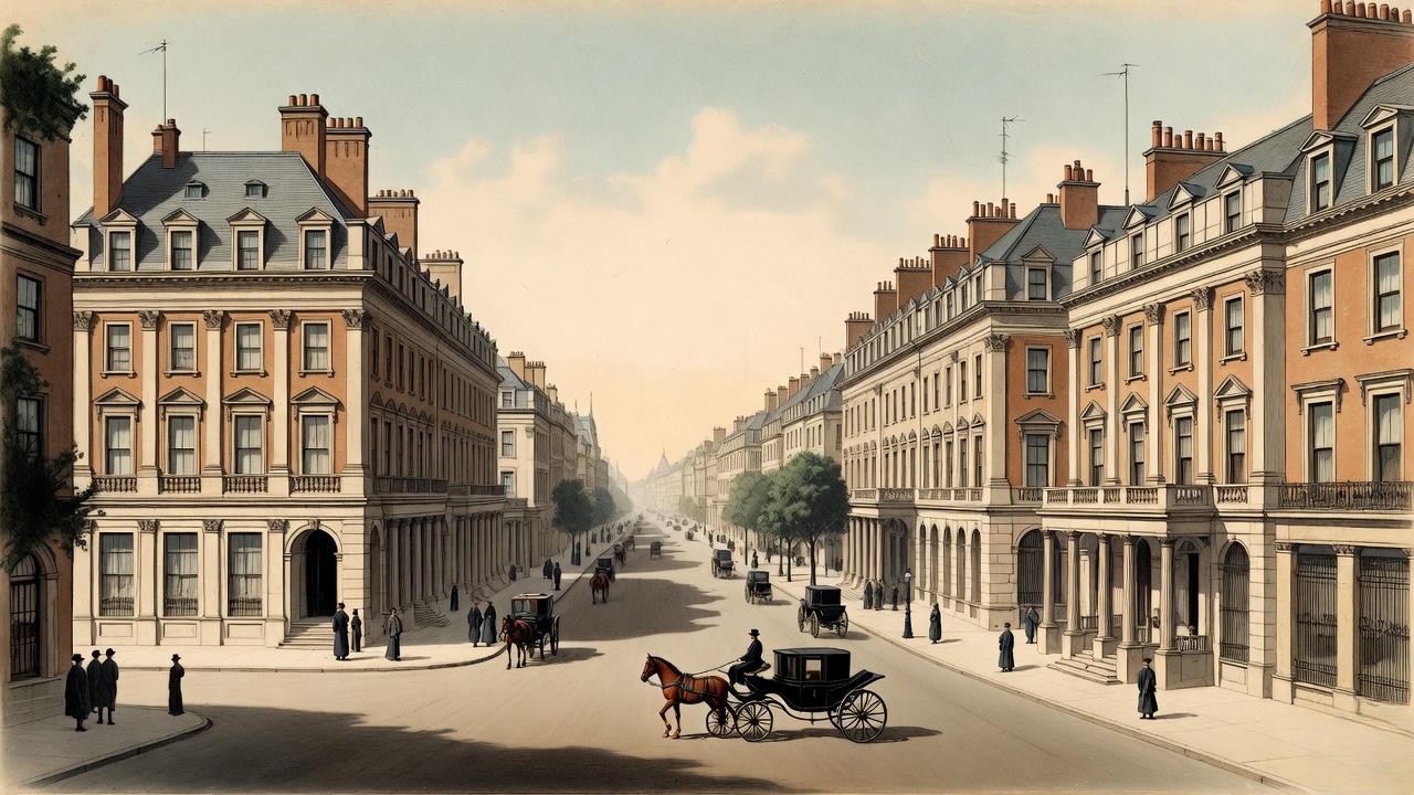 Edwardian Pall Mall London street view circa 1902, site of the room rental in the Krell v Henry frustration of contract case.