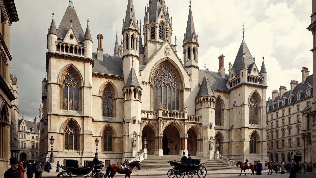 Royal Courts of Justice London early 1900s exterior, venue for the Krell v Henry 1903 Court of Appeal decision on doctrine of frustration.